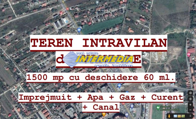 Teren Intravilan de vanzare CETATE STADION 1500 mp cu toate utilitatiile inclusiv canalizare
